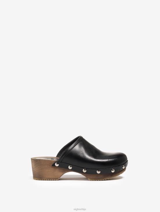 Жене ноир Aigle кломпе од коже и дрвета ципеле PTJX631